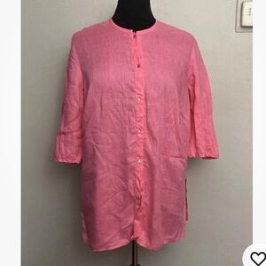 8-7 Paraphrase 100% Linen Button Up Tunic Top 3/4 Sleeve Pink Summer Coastal 1X